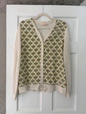 Tory burch silk front cardigan floral large sweater